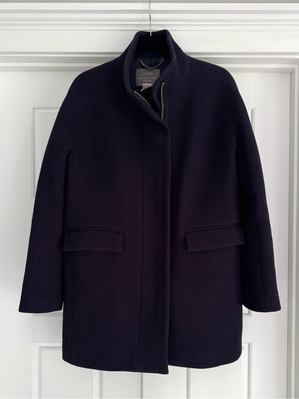 J. Crew Navy Stadium Cloth Wool Coat, size 8